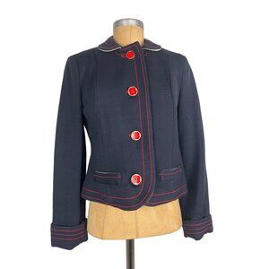 Vintage Marc Jacobs Authentic Wool Jacket Women's Navy and Red Trim Buttoned Bla